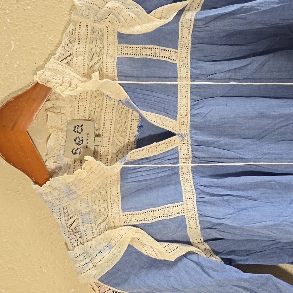 Blue Lace Trim Blouse - Picture 2 of 8